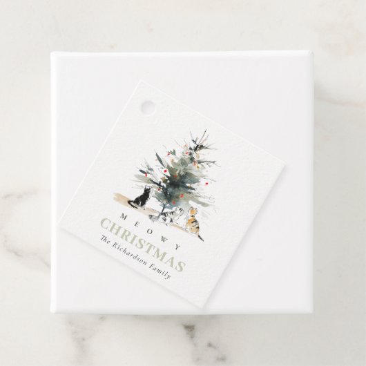 Niedlich Moderne Aquarellfarbe Weihnachtsbaumkatze Geschenkanhänger (Beispiel)