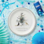 Niedlich Moderne Aquarellfarbe Weihnachtsbaumkatze Pappteller (Party)