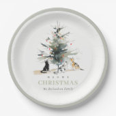 Niedlich Moderne Aquarellfarbe Weihnachtsbaumkatze Pappteller (Vorderseite)