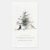 Niedlich Moderne Aquarellfarbe Weihnachtsbaumkatze Serviette (Vorderseite)