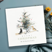 Niedlich Moderne Aquarellfarbe Weihnachtsbaumkatze Serviette