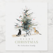 Niedlich Moderne Aquarellfarbe Weihnachtsbaumkatze Weinetikett (Einzelnes Label)