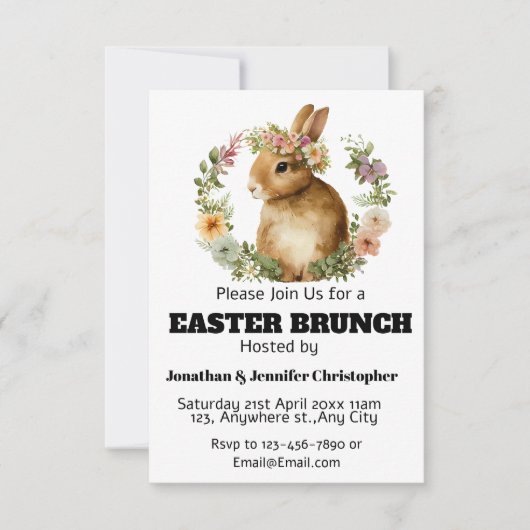 Niedlich Moderne Aquarellfarben Osterbrunch Hasenb Einladung (Vorderseite)