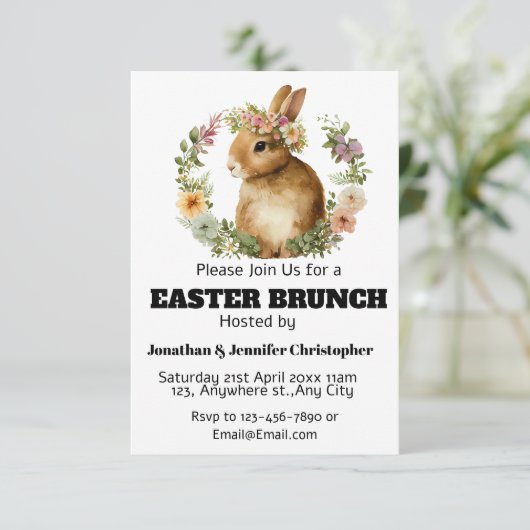 Niedlich Moderne Aquarellfarben Osterbrunch Hasenb Einladung (Stehend Vorderseite)