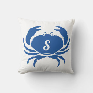 Niedlich Moderne blaue Krabbe Mit Monogramm Kissen