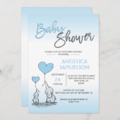 Niedlich moderne BOY Blue Mommy Elephant & Baby Du Einladung (Vorne/Hinten)