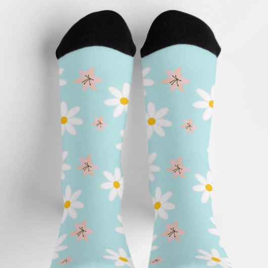 Niedlich Moderne Daisy Lilie Blume Rustikal nahtlo Socken (Oben)
