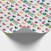 Niedlich Moderne farbenfrohe Liebe und Herzmuster Geschenkpapier (Ecke)