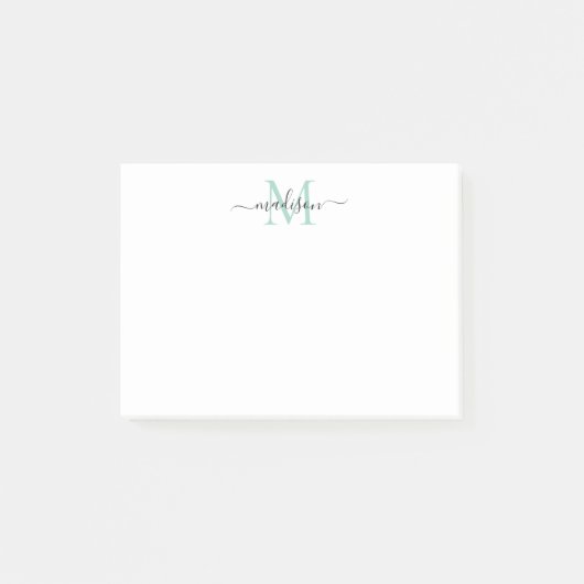 Niedlich-Moderne Girly Script Monogram Aquamarin G Post-it Klebezettel (Vorderseite)