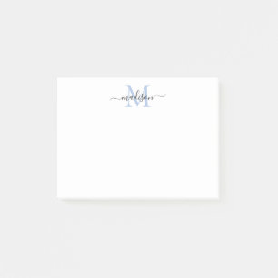 Niedlich-Moderne Girly Script Monogram Dusty Blue Post-it Klebezettel