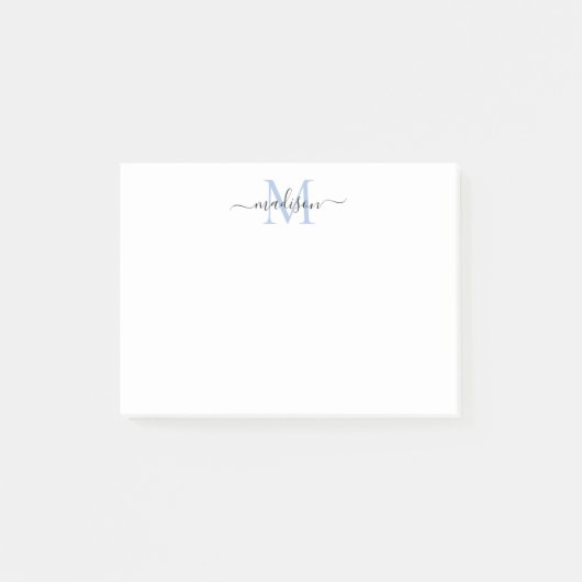 Niedlich-Moderne Girly Script Monogram Dusty Blue Post-it Klebezettel (Vorderseite)