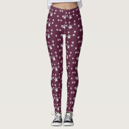 Niedlich Moderne Graue und Burgund Stilvolle Stars Leggings