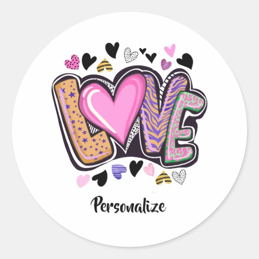 Niedlich Moderne Künstlerische LIEBE - Valentinsta Runder Aufkleber (Vorderseite)