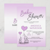 Niedlich moderne LAVENDER Mommy Elephant & Baby Du Einladung (Vorne/Hinten)