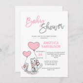 Niedlich moderne Pink Cat Kitten Girls Babydusche Einladung (Vorne/Hinten)