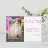 Niedlich Moderne rosa Blasen Kindergeburtstag Foto Dankeskarte (Stehend Vorderseite)