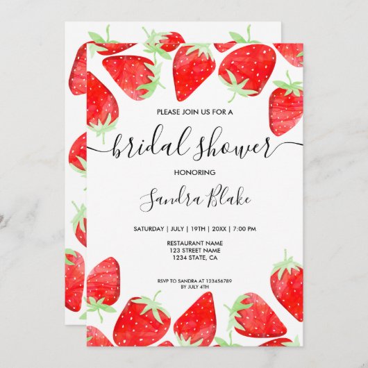 Niedlich Moderne Sommer Erdbeere Botanische Wasser Einladung (Vorne/Hinten)