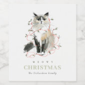 Niedlich Moderne Wasserfarbe Meowa Weihnachtsbeleu Weinetikett (Einzelnes Label)