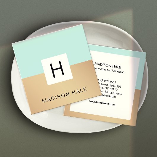 Niedlich Moderner Türkisgold Monogram Beauty Styli Quadratische Visitenkarte