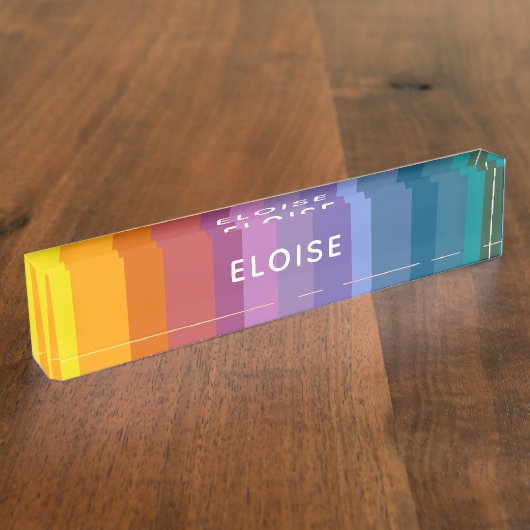 Niedlich Modernes Abstraktes Rainbow Stripes Art Namensplakette (Seite)