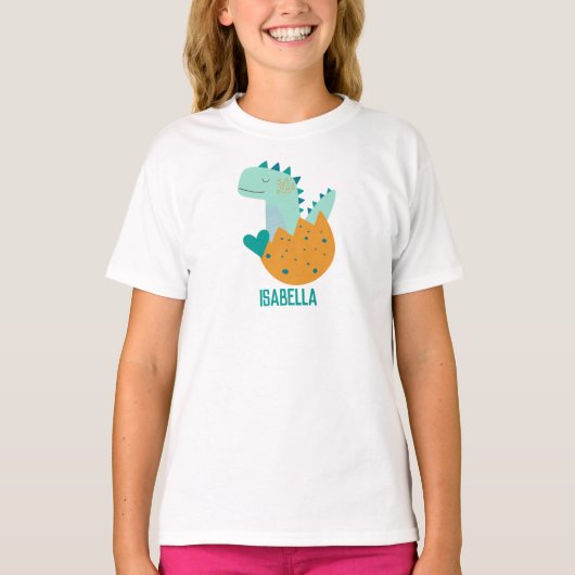 Niedlich Modernes Aquamarines Dinosaurier Dino mit T-Shirt (Vorderseite)