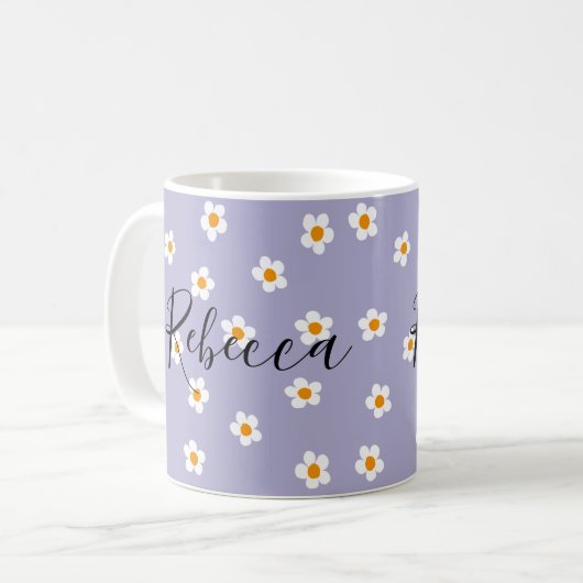 Niedlich Modernes Daisy Muster Lila Personalisiert Kaffeetasse (Vorderseite Links)