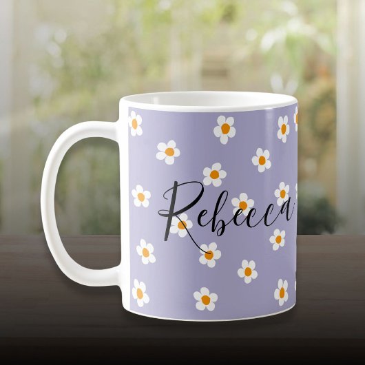 Niedlich Modernes Daisy Muster Lila Personalisiert Kaffeetasse