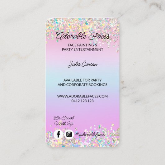 Niedlich Modernes Glitzer -Gesichtsmaler Foto Visitenkarte (Rückseite)