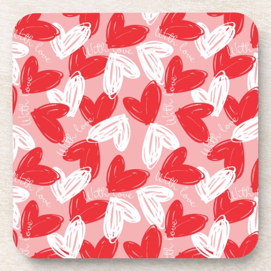 Niedlich Modernes Herz-Muster in Rot und Weiß Getränkeuntersetzer (Vorderseite)