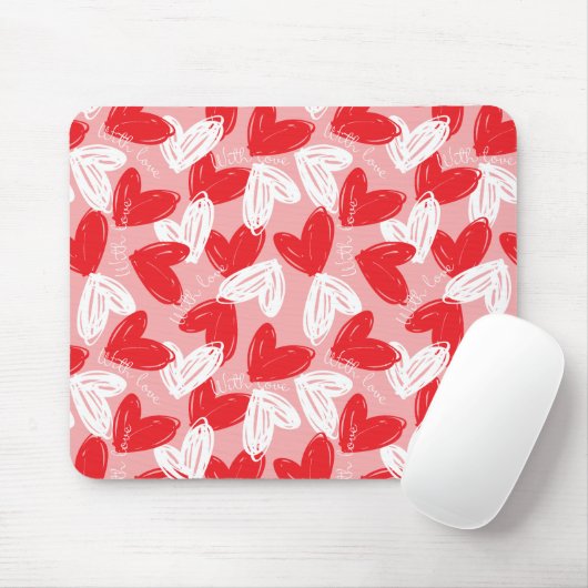 Niedlich Modernes Herz-Muster in Rot und Weiß Mousepad (Mit Mouse)