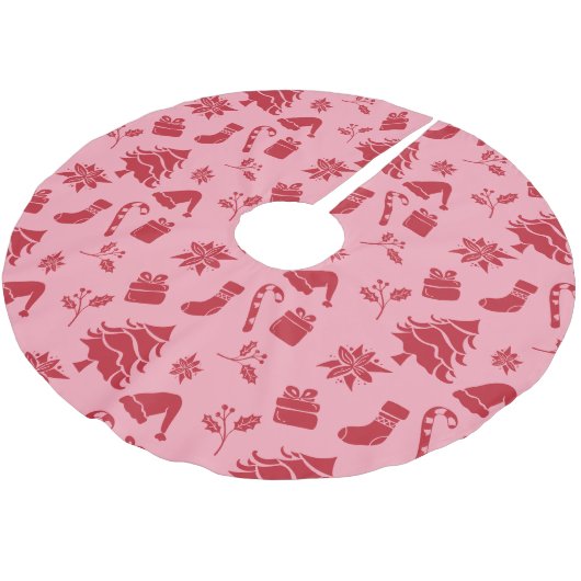 Niedlich Modernes Rosa Rotes Weihnachtsmuster Polyester Weihnachtsbaumdecke (Schrägansicht)