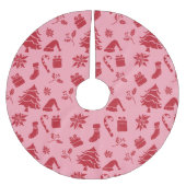 Niedlich Modernes Rosa Rotes Weihnachtsmuster Polyester Weihnachtsbaumdecke (Vorderseite)