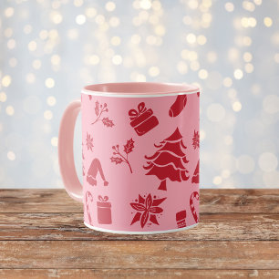 Niedlich Modernes Rosa Rotes Weihnachtsmuster Tasse