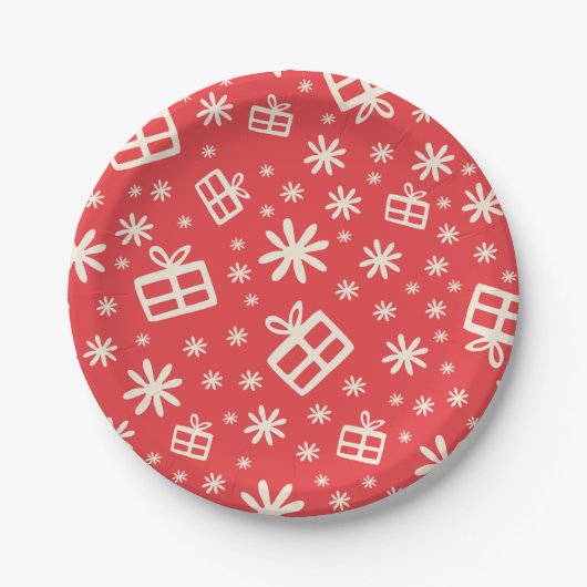 Niedlich Modernes Rotweihnachtsmuster Pappteller (Vorderseite)