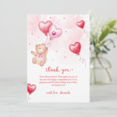 Niedlich Modernes Teddy Bären Herzchen Ballon Baby Dankeskarte (Stehend Vorderseite)