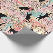 Niedlich Modernes Watercolor Café Cat Pattern Geschenkpapier (Ecke)