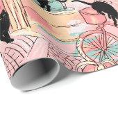 Niedlich Modernes Watercolor Café Cat Pattern Geschenkpapier (Rolleneckpunkt)