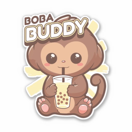 NIEDLICH MONKEY DRINKING BOBA TEA AUFKLEBER (Vorderseite)