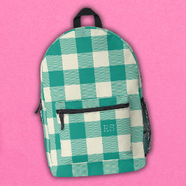 Niedlich Monogram Initials Aquamarin Gingham Buffa Bedruckter Rucksack