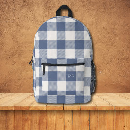 Niedlich Monogram Initials Blue Gingham Buffalo Ka Bedruckter Rucksack