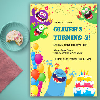 Niedlich Monsters Kindergeburtstag Party Einladung