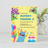 Niedlich Monsters Kindergeburtstag Party Einladung (Stehend Vorderseite)