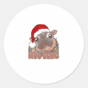 Niedlich Moo Deng Baby Hippo Christmas Lights Sant Runder Aufkleber