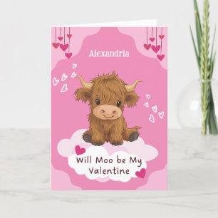 Niedlich Moo Highland Cow Valentine Feiertagskarte