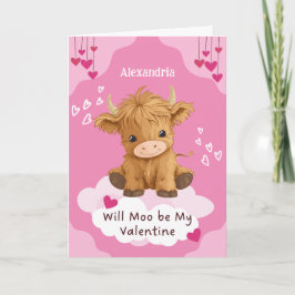 Niedlich Moo Highland Cow Valentine Feiertagskarte