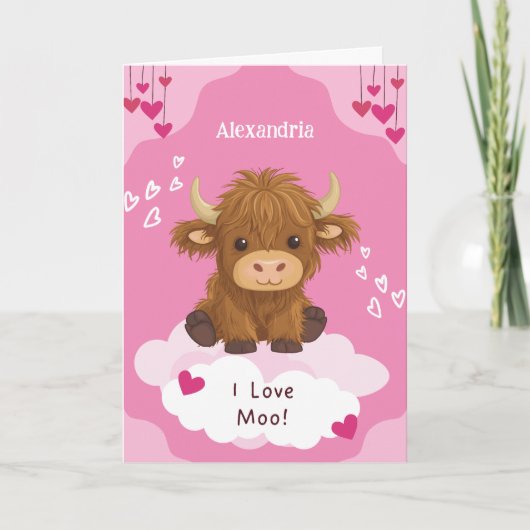 Niedlich Moo Highland Cow Valentine Feiertagskarte (Vorderseite)