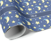 Niedlich Moon and Stars Muster Blue Baby Dusche Geschenkpapier (Rolleneckpunkt)