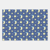 Niedlich Moon and Stars Muster Blue Baby Dusche Geschenkpapier Set (Vorderseite)