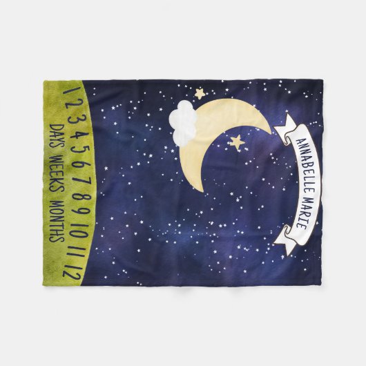 Niedlich Moon in Night Sky Baby Milestone Fleecedecke (Vorderseite (Horizontal))
