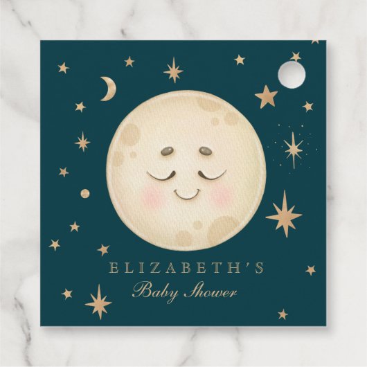 Niedlich Moon und Star Navy Babydusche Geschenkanhänger (Rückseite)